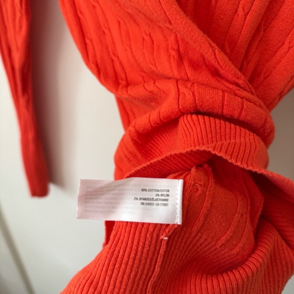 Y2K Womens Old Navy Orange Cable Knit Sweater‎ Womens M Fitted Preppy Stretchy - Picture 6 of 8